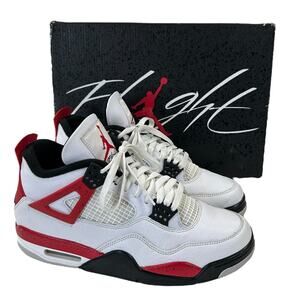 Nike Air Jordan 4 Retro Flight White Fire Red Black Lace Up Sneakers Mens 9